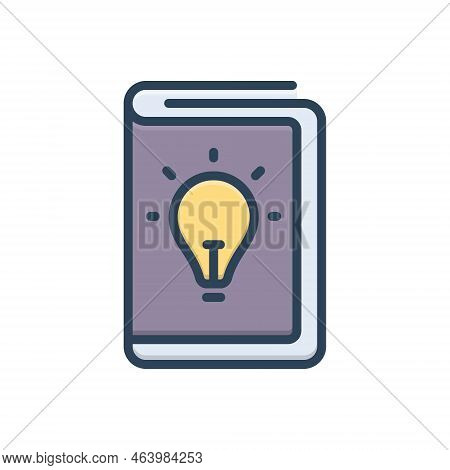 Color Illustration Icon For Wisdom Knowledge Book Study Idea Bulb Encyclopedia Concept Sagacity Inte