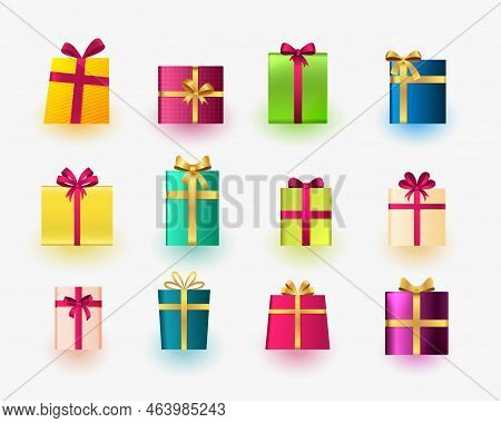 Collection Of Isolated Present Boxes Wrap In Colorful Paper For Xams Design