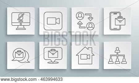 Set Line Online Working, Camera, Video Camera Off Home, Hierarchy Organogram Chart, Project Team Bas
