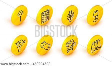 Set Line Short Or Pants, Retro Cinema Camera, Skateboard Trick, Floor Lamp, Wrist Watch, Calculator 