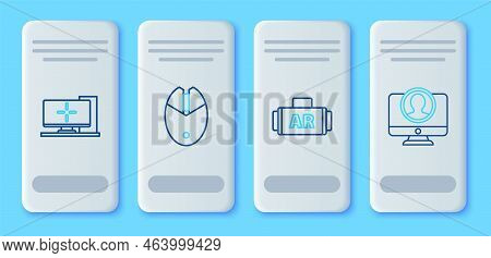 Set Line Computer Mouse Gaming, Ar, Augmented Reality, Monitor And Create Account Screen Icon. Vecto