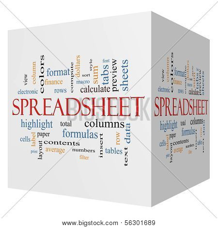 Spreadsheet 3D Cube Word Cloud Concept