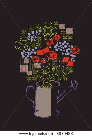 Arrosoir et fleurs