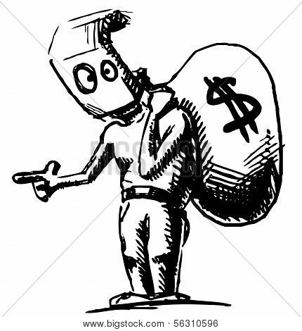 Robber in a mask and with money bag