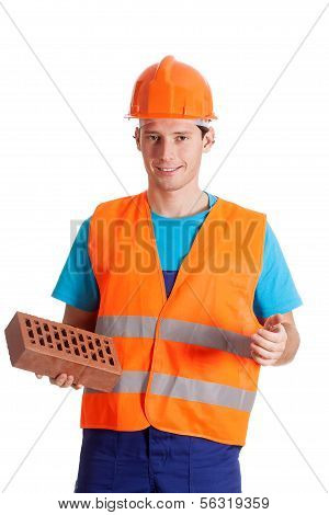 Builder Holding A Brick