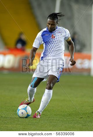 BARCELONA - DEC, 30: Cape Verdean player Marco Soares in action during the friendly match between Catalonia and Cape Verde at Olympic Stadium on December 30, 2013 in Barcelona, Spain.