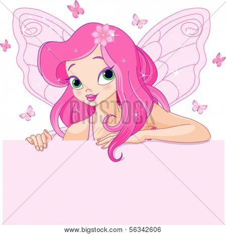 Illustration of Beautiful fairy over blank sign