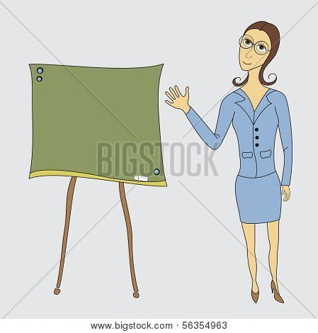 Business woman on the board shows