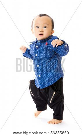 Asian baby boy learn to walk