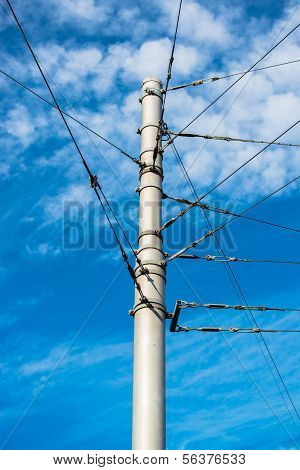 train catenary and power line cables