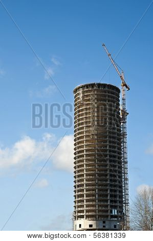 Construction Of Modern Building. Construction Plant With Crane.