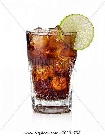 Cuba Libre Drink with lime on a white background