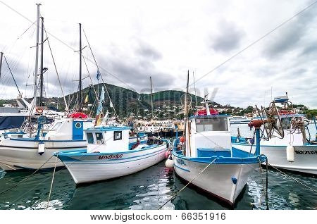 boats and harbor in Ischia island, Italy