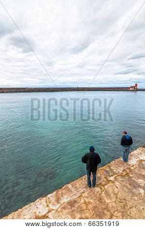 fishermen and harbor in Ischia island, Italy