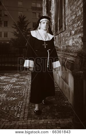 Nice Girl Posing Like Sad Nun