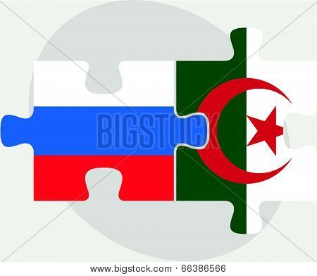 Russian and Algerian Flags in puzzle isolated on white background