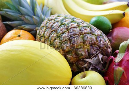 mix of many fresh tropical fruits - fruits and vegetables