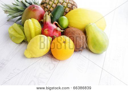 mix of many fresh tropical fruits - fruits and vegetables