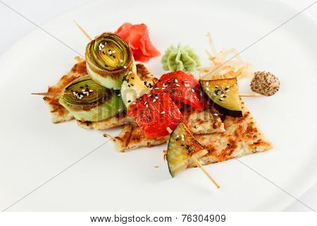 Grilled vegetables on skewer