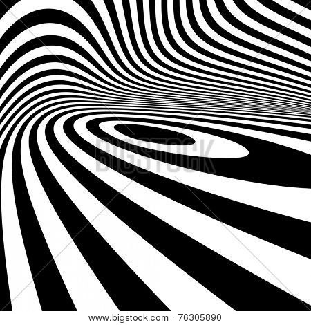 Black and white abstract striped background. Optical Art. 3d vector illustration. 