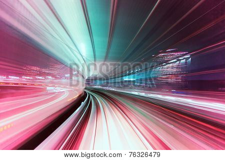 Automated Guide-way Train At Night