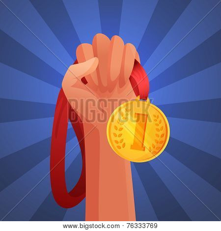 Hand holding medal