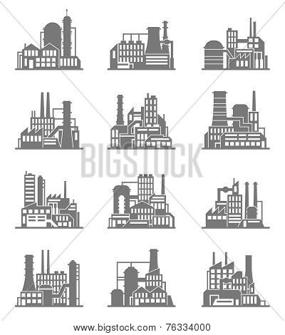 Industrial building icons set