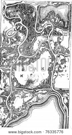 Map Of Central Park, In Manhattan In New York City, New York, Usa, Vintage Engraving