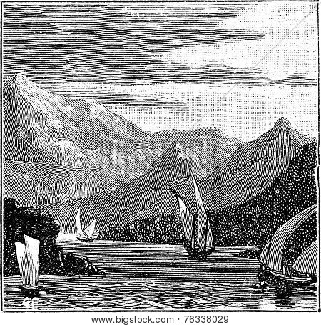 Salamis In Saronic Gulf Greece Vintage Engraving