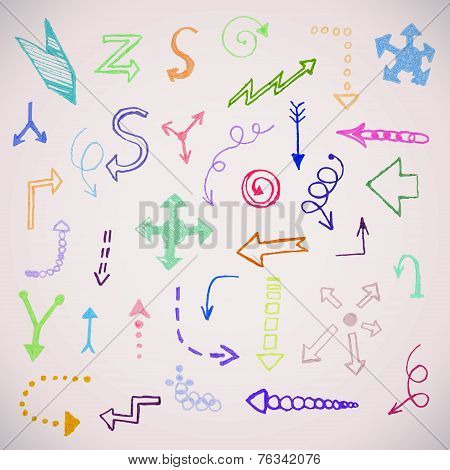 Hand Drawn Simple Arrows Set Made In Vector