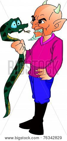 Devil Grabbing A Snake, Illustration