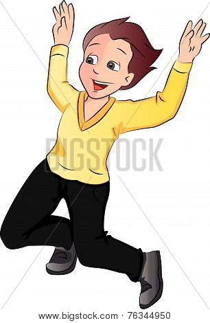 Vector Of Happy Boy Jumping.