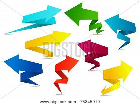 Set of colorful folded origami arrows
