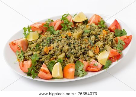 Traditional Egyptian freek vegetable pilaf, with the roasted wheat grain taking the place of rice, as freekeh (or frikeh) is cooked in stock with chopped veg.