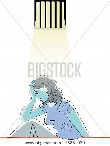 Sad Woman In Prison, Illustration