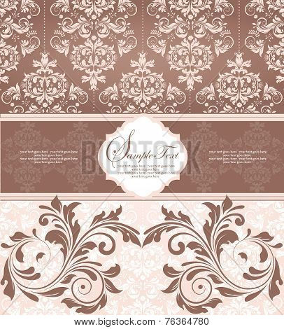 Vintage Invitation Card With Ornate Elegant Retro Abstract Floral Design