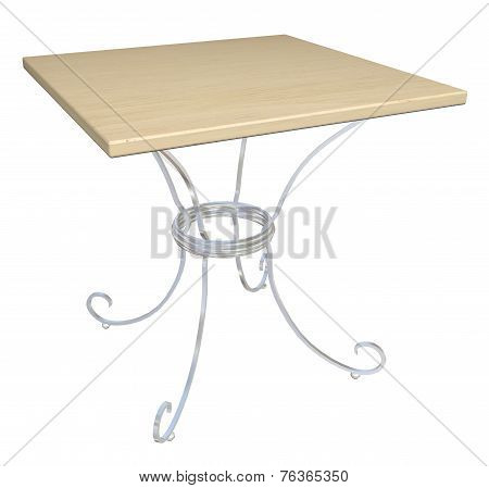Square Wooden Cafe Table, 3D Illustration