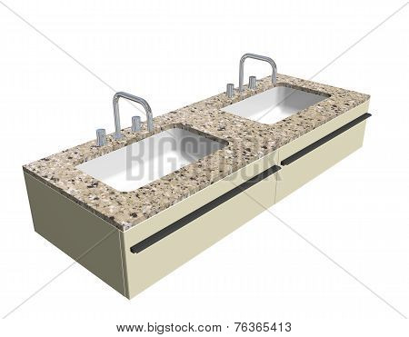Modern Washroom Sink Set With Granite Counter And Chrome Fixtures