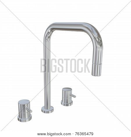 Modern Faucet With Chrome Or Stainless Steel Finishing, 3D Illustration