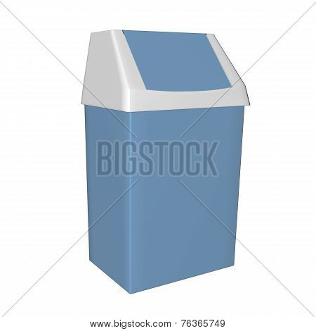 Plastic Blue And White Trash Bin, 3D Illustration