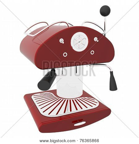 Red And Chrome Espresso Coffee Machine, 3D Illustration