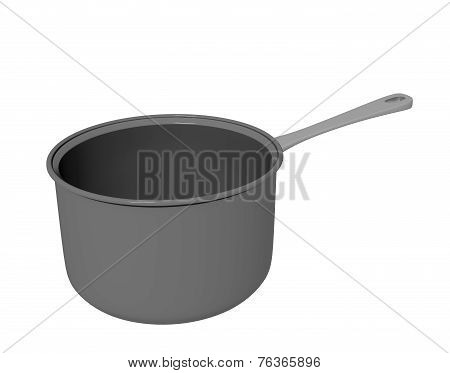 Black Teflon Coated Or Cast Iron Cooking Pot, 3D Illustration