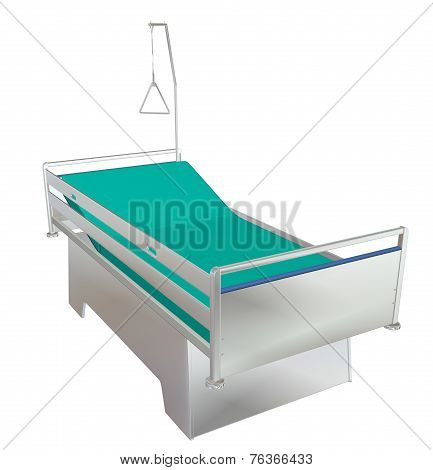 Green And Grey Mobile Children's Hospital Bed With Recliner And Side Guards, 3D Illustration