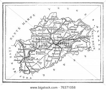 Map Of The Department Of Haute-saône, Vintage Engraving.