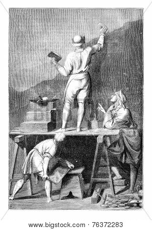 Preparation Of The Coating To Paint A Mural. - Drawing Of L. -chevignard, For After Andrea Pozzo, Vi