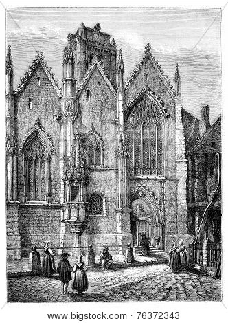 Church Of Our Lady, A Glass (ille-et-vilaine). - Drawing Catenacci, Vintage Engraving.