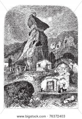 The Ruins Of The Tower Of Maurifolet, France, Vintage Engraving.