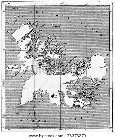 Kerguelen Archipelago, Vintage Engraving.
