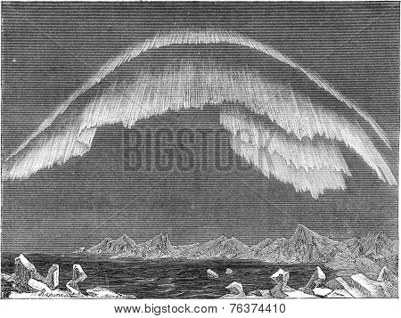Appearance Of The Aurora Borealis In The North In Evening, Bossekop (finnmark), Vintage Engraving.