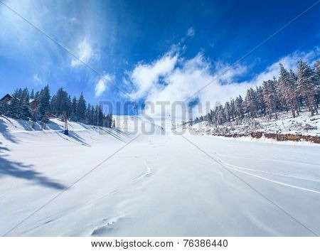Slope on the skiing resort  in Carpathians. Ukraine